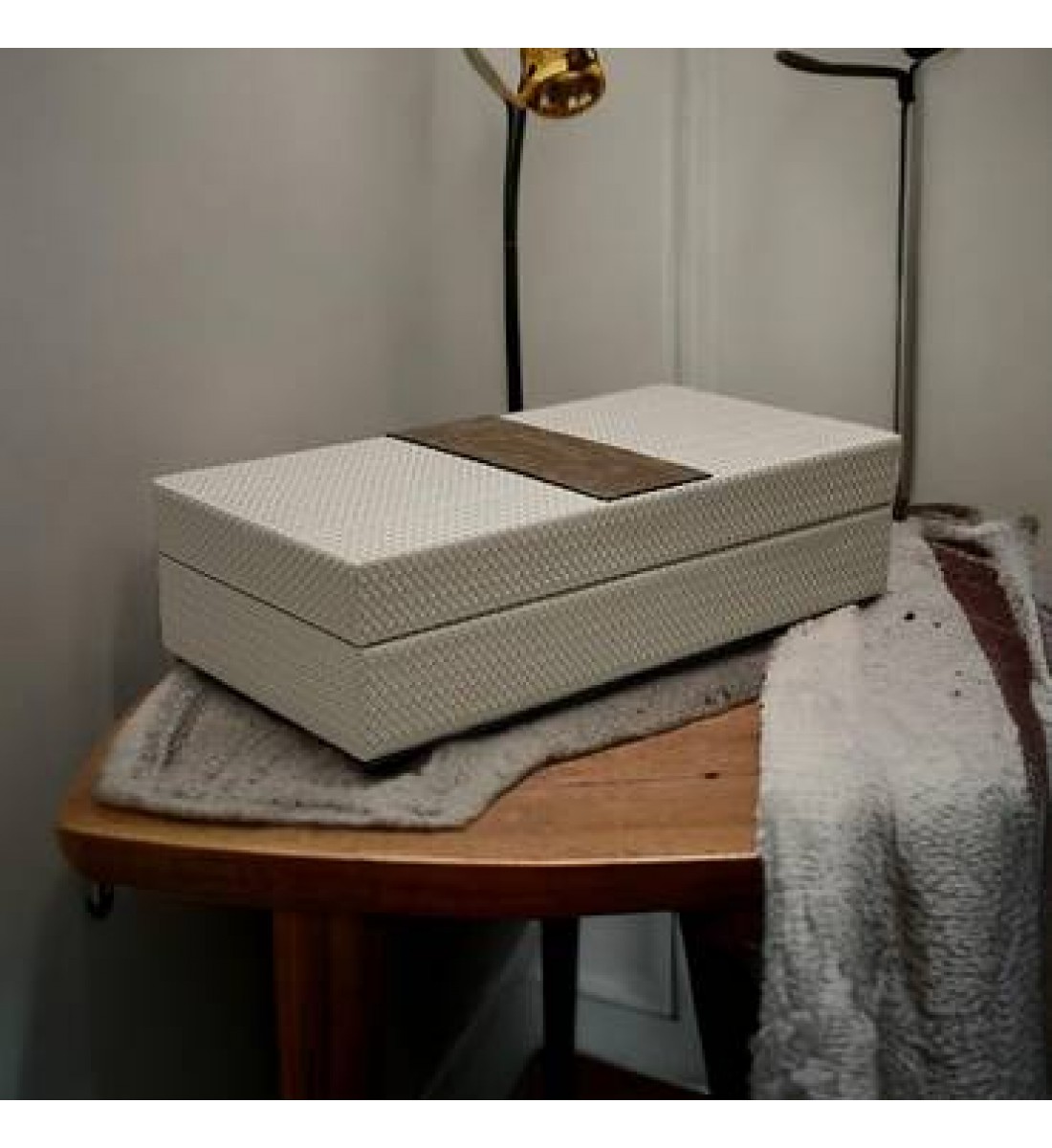 Storage box with leather cover, 30 x 15 x 8 cm