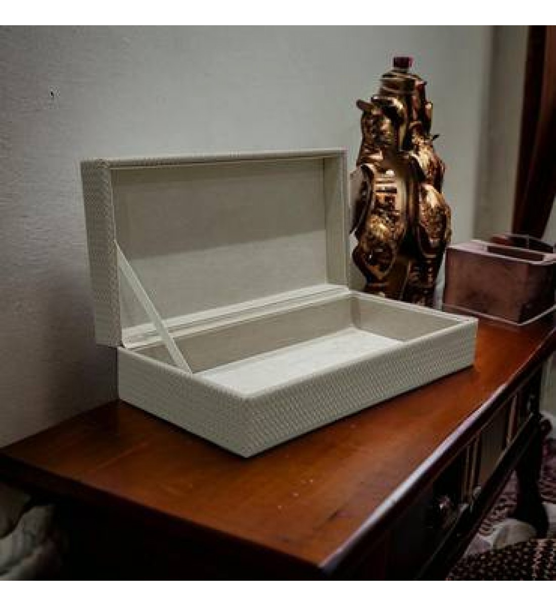 Storage box with leather cover, 30 x 15 x 8 cm