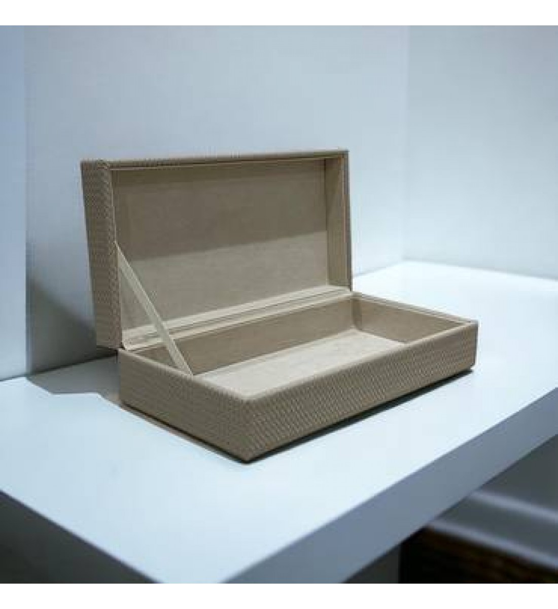 Storage box with leather cover, 30 x 15 x 8 cm