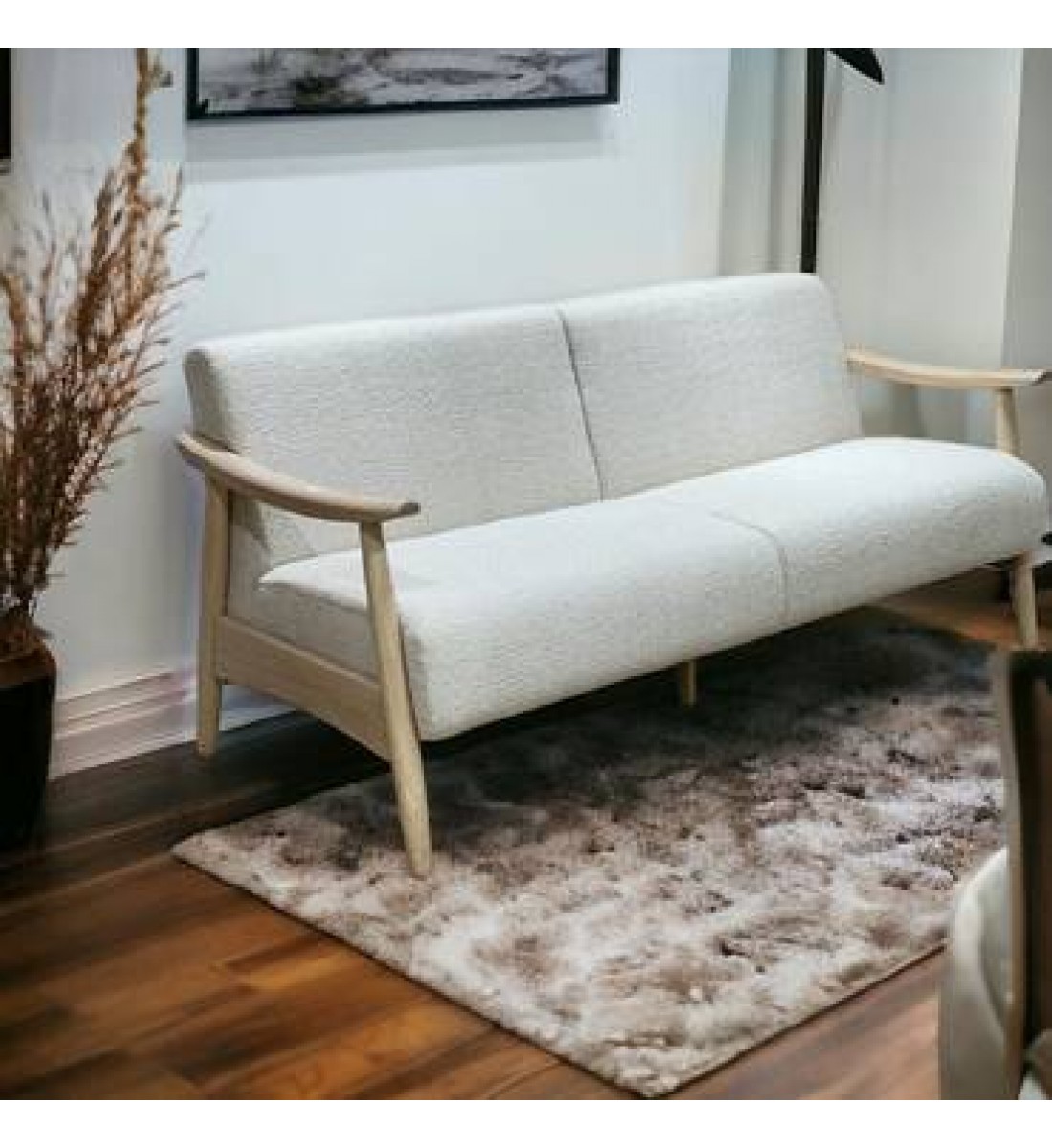 Two-seater sofa chair made of Malaysian wood and fabric with wooden legs, size 179*78*85 cm