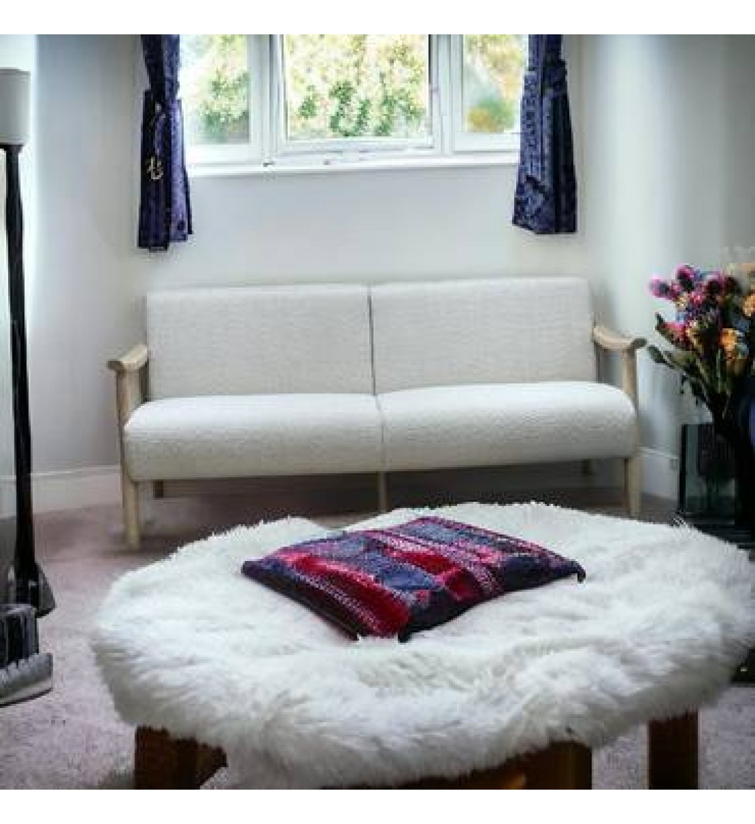 Two-seater sofa chair made of Malaysian wood and fabric with wooden legs, size 179*78*85 cm