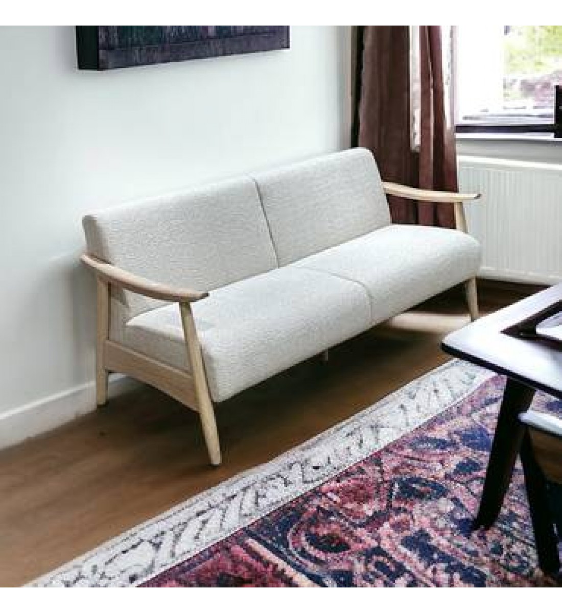 Two-seater sofa chair made of Malaysian wood and fabric with wooden legs, size 179*78*85 cm