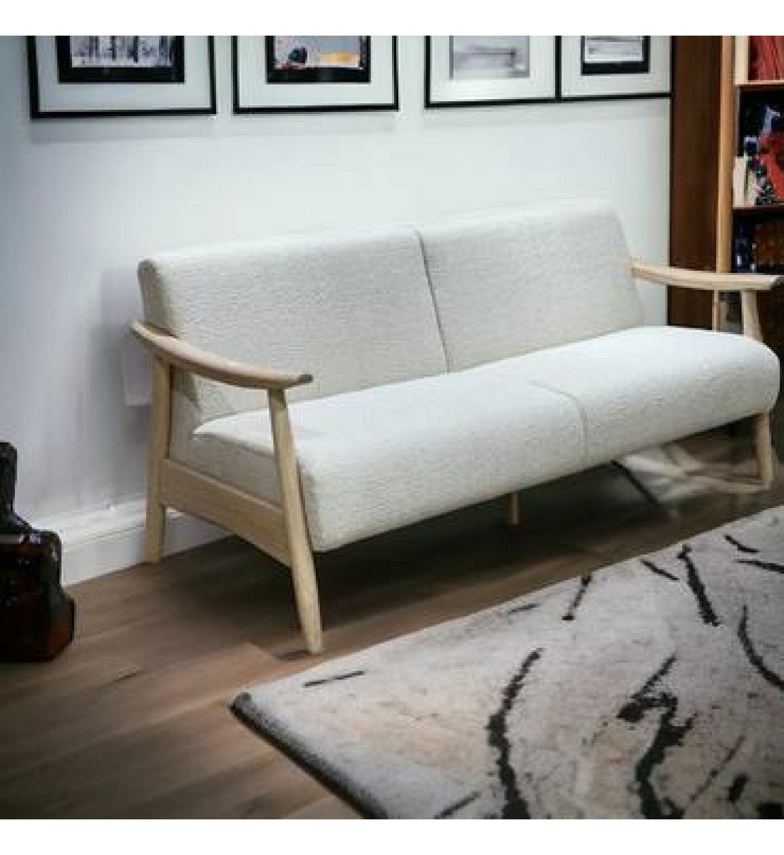 Two-seater sofa chair made of Malaysian wood and fabric with wooden legs, size 179*78*85 cm