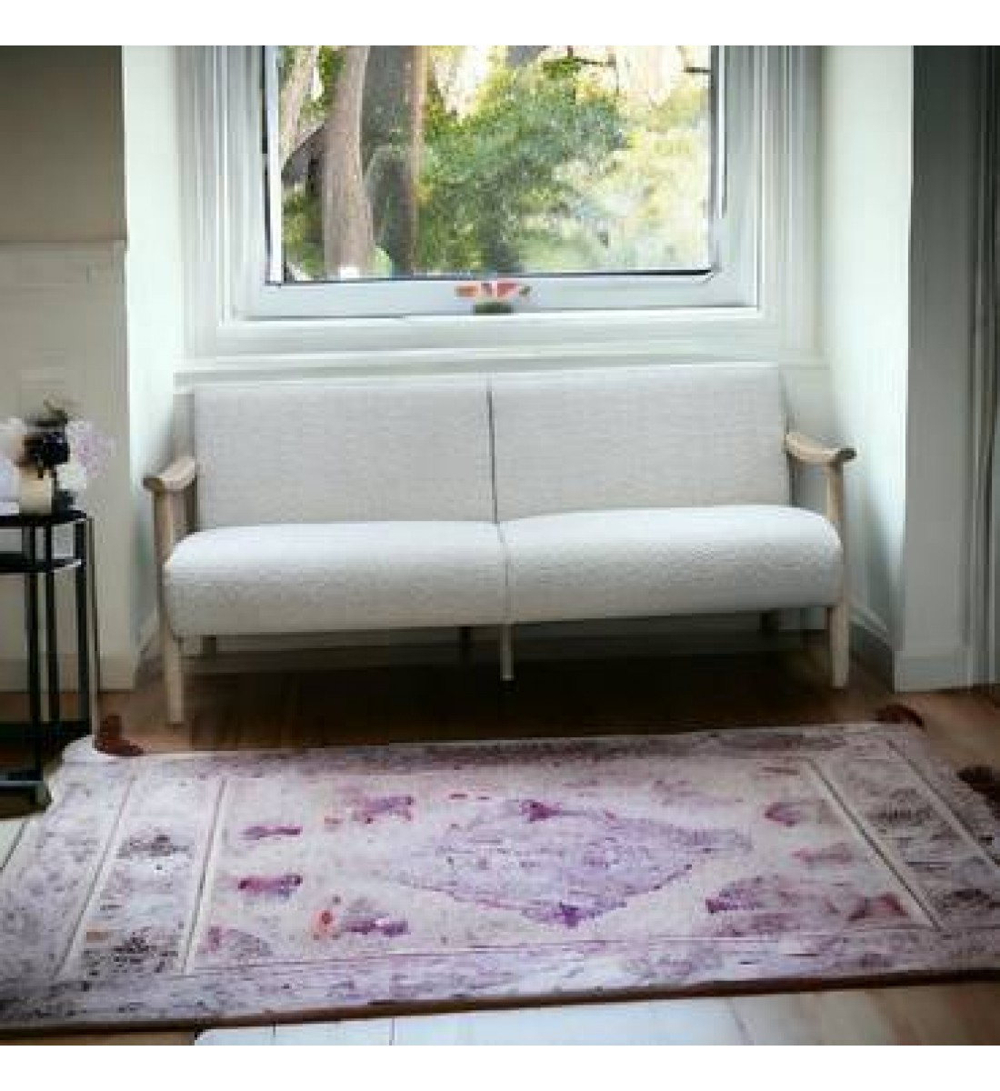 Two-seater sofa chair made of Malaysian wood and fabric with wooden legs, size 179*78*85 cm