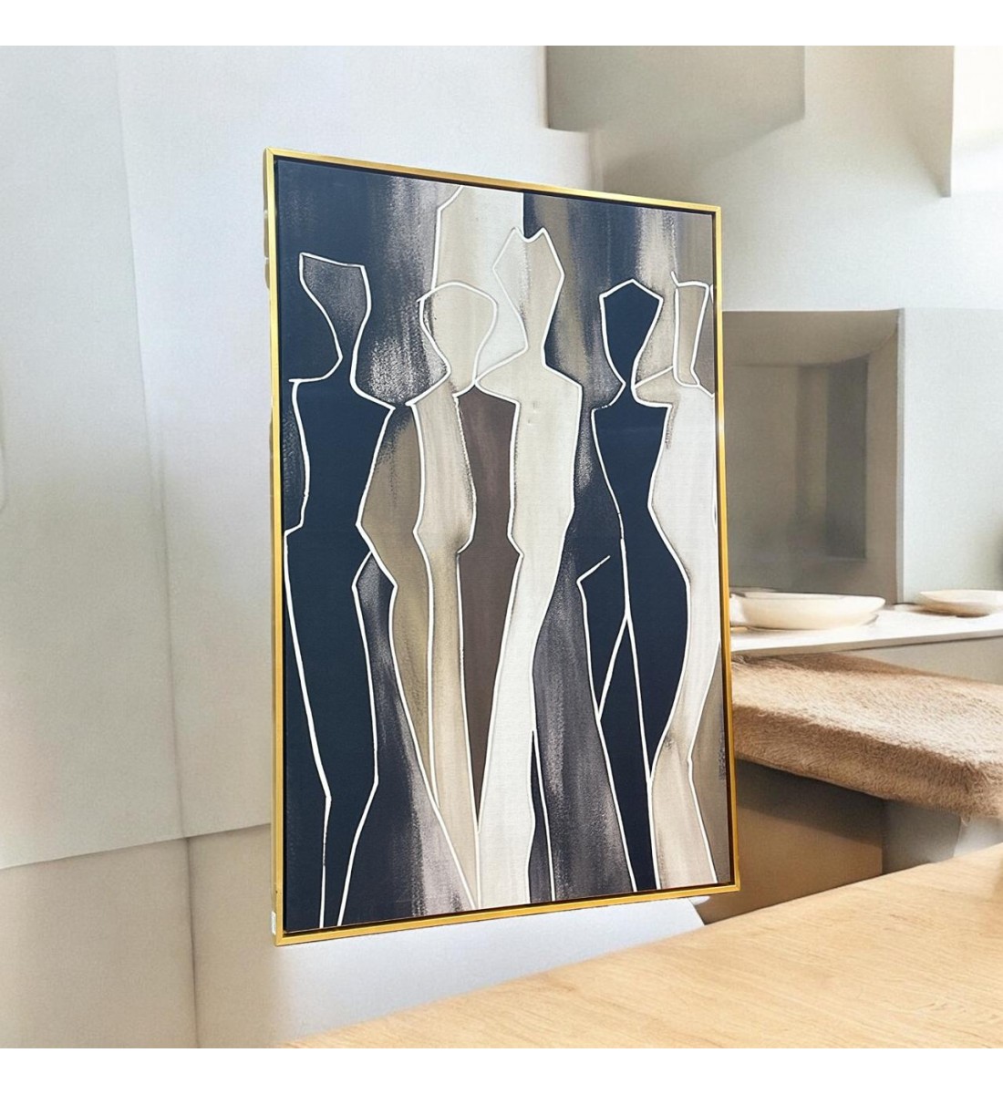 لوحه زينة حائط وجه نقشة مختلفة باطار ذهبي150×100سم 