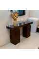 Brown wood console entrance table, 160 x 40 x 90 cm