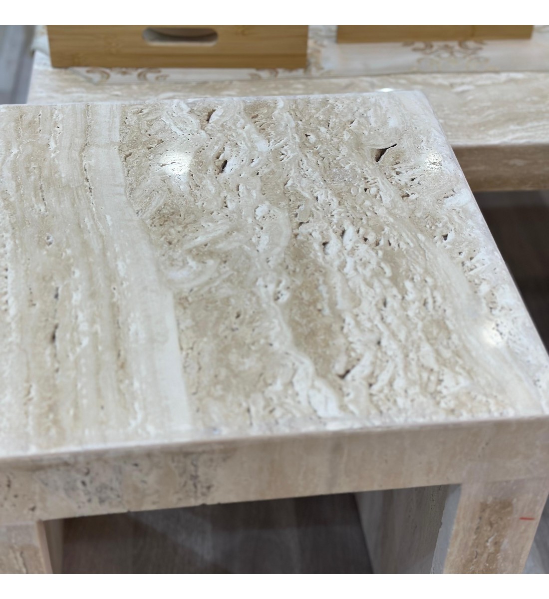 Travertine marble table set, 3 pieces
