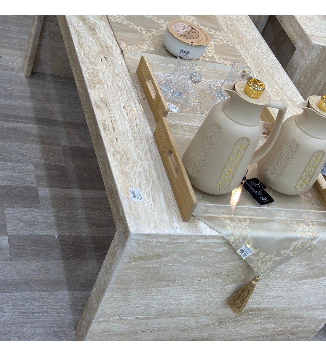 Travertine marble table set, 3 pieces