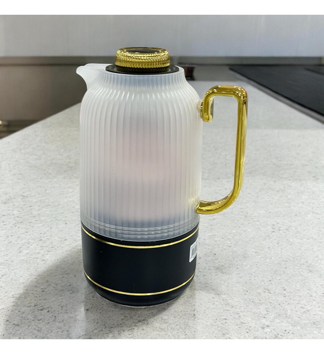 Single transparent thermos, black and gold, 1 liter