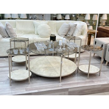 طقم طاولات شاي شامبين ستيل +بديل الرخام  5قطع 