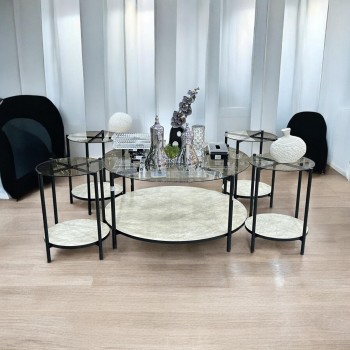 طقم طاولات شاي اسود ستيل +بديل الرخام  5قطع 