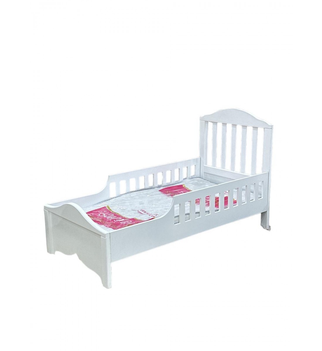Wooden bed with mattress, length 170 cm, width 84 cm, height 100 cm, white colour