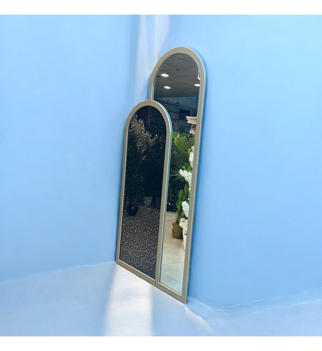 مراة قطعتين ارضيه زجاج جمب معتق ذهبي اطار خشب شامبين 100×200سم مراة قطعتين ارضيه زجاج جمب معتق ذهبي اطار خشب شامبين 100×200سم