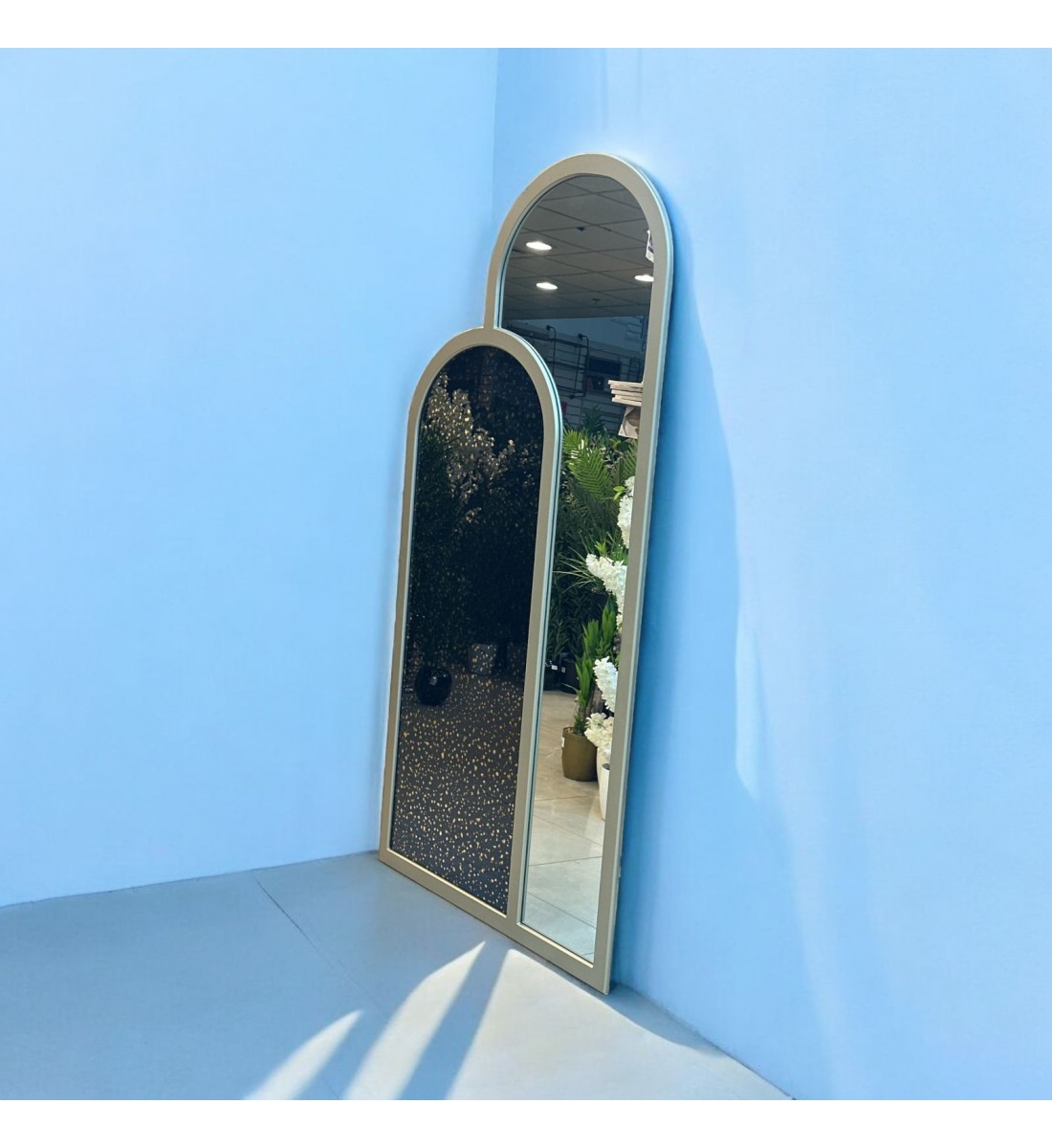 مراة قطعتين ارضيه زجاج جمب معتق ذهبي اطار خشب شامبين 100×200سم مراة قطعتين ارضيه زجاج جمب معتق ذهبي اطار خشب شامبين 100×200سم