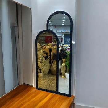 مراة  قطعتين ارضيه زجاج جمب معتق ذهبي اطار خشب اسود 100×200سم