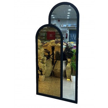 مراة  قطعتين ارضيه زجاج جمب معتق ذهبي اطار خشب اسود 100×200سم