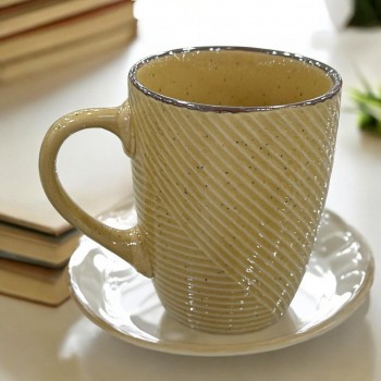 مج سيراميك للمشروبات الساخنة بتصميم مضلع لون بيج مقاس 12x10 سم