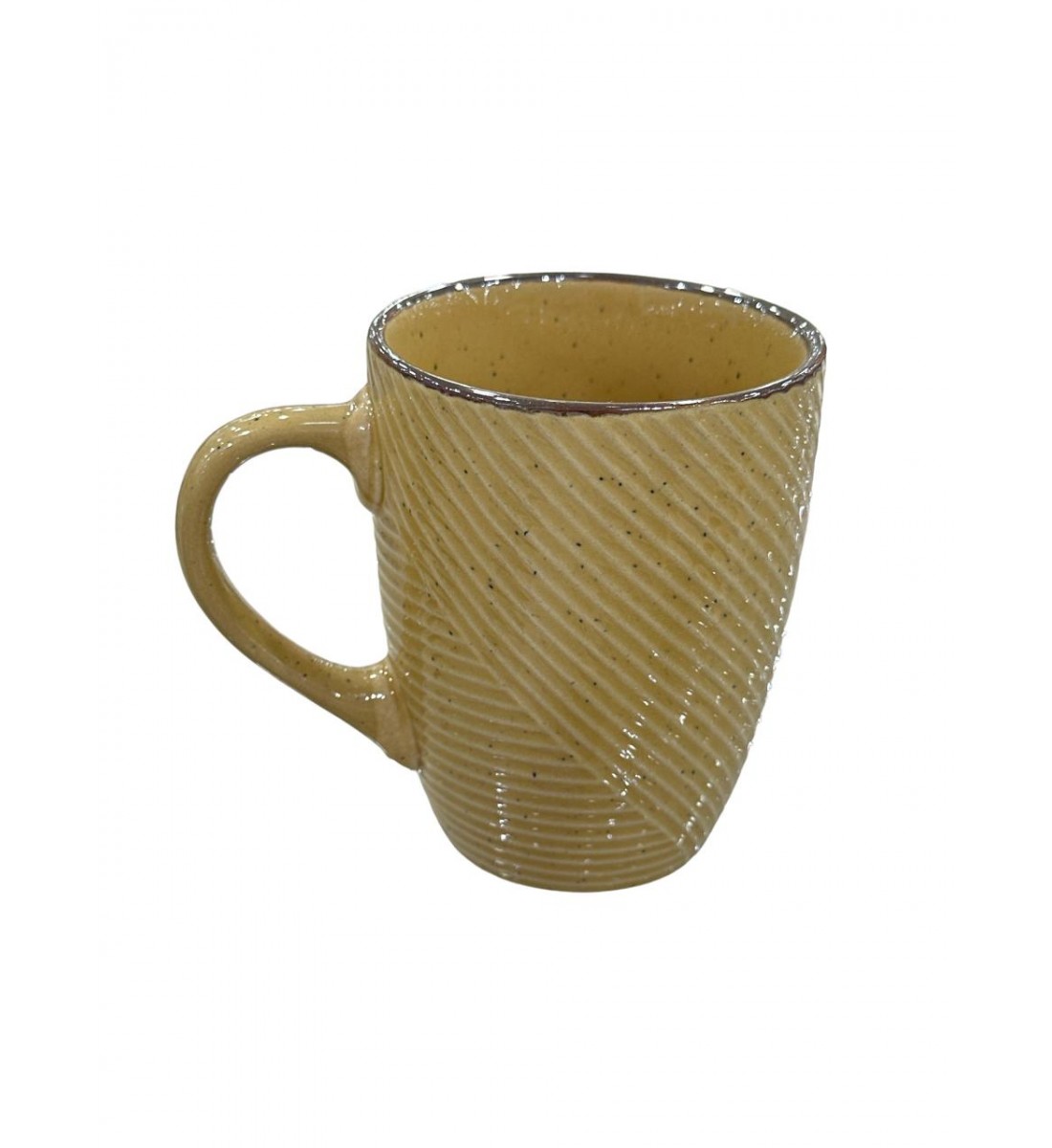 Ceramic mug for hot drinks, ribbed design, beige color, size 12x10 cm
