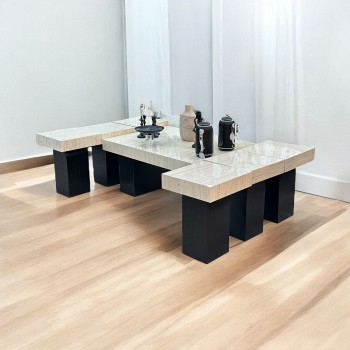 طقم طاولات قهوه وتقديم بديل الرخام 7قطع  قاعدة اسود 