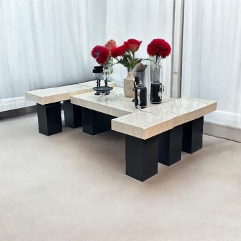 طقم طاولات قهوه وتقديم بديل الرخام 7قطع  قاعدة اسود 