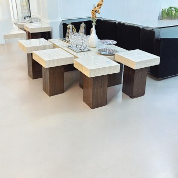 طقم طاولات قهوه وتقديم بديل الرخام 7قطع  قاعدة بني 