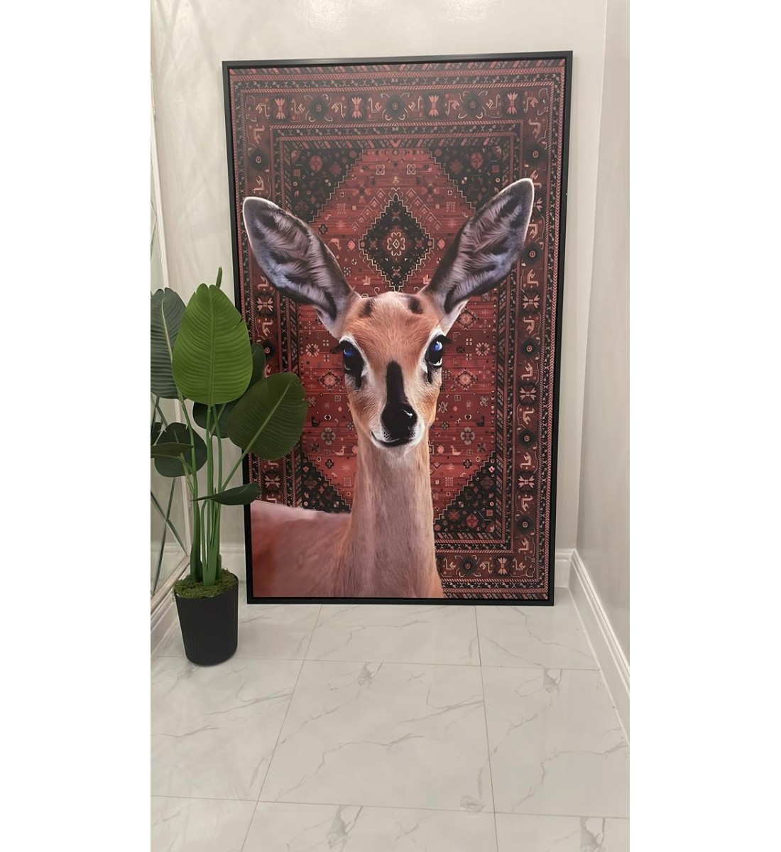 A gazelle canvas wall decoration painting with a black frame, 120 x 200 cm