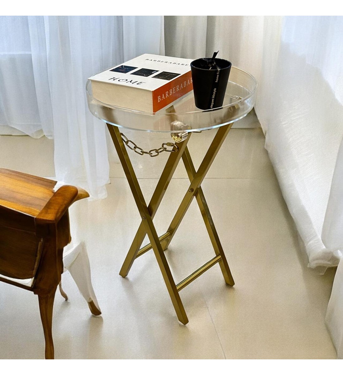 طاوله تقديم اكريليك قابلة للطي  ذهبي 37×37×55سم 