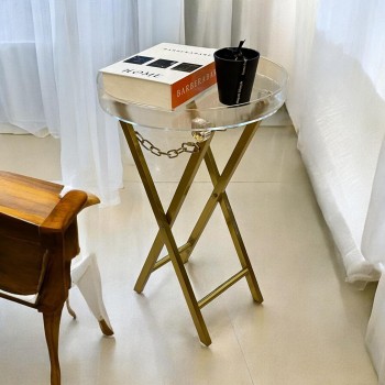 طاوله تقديم اكريليك قابلة للطي  ذهبي 37×37×55سم 