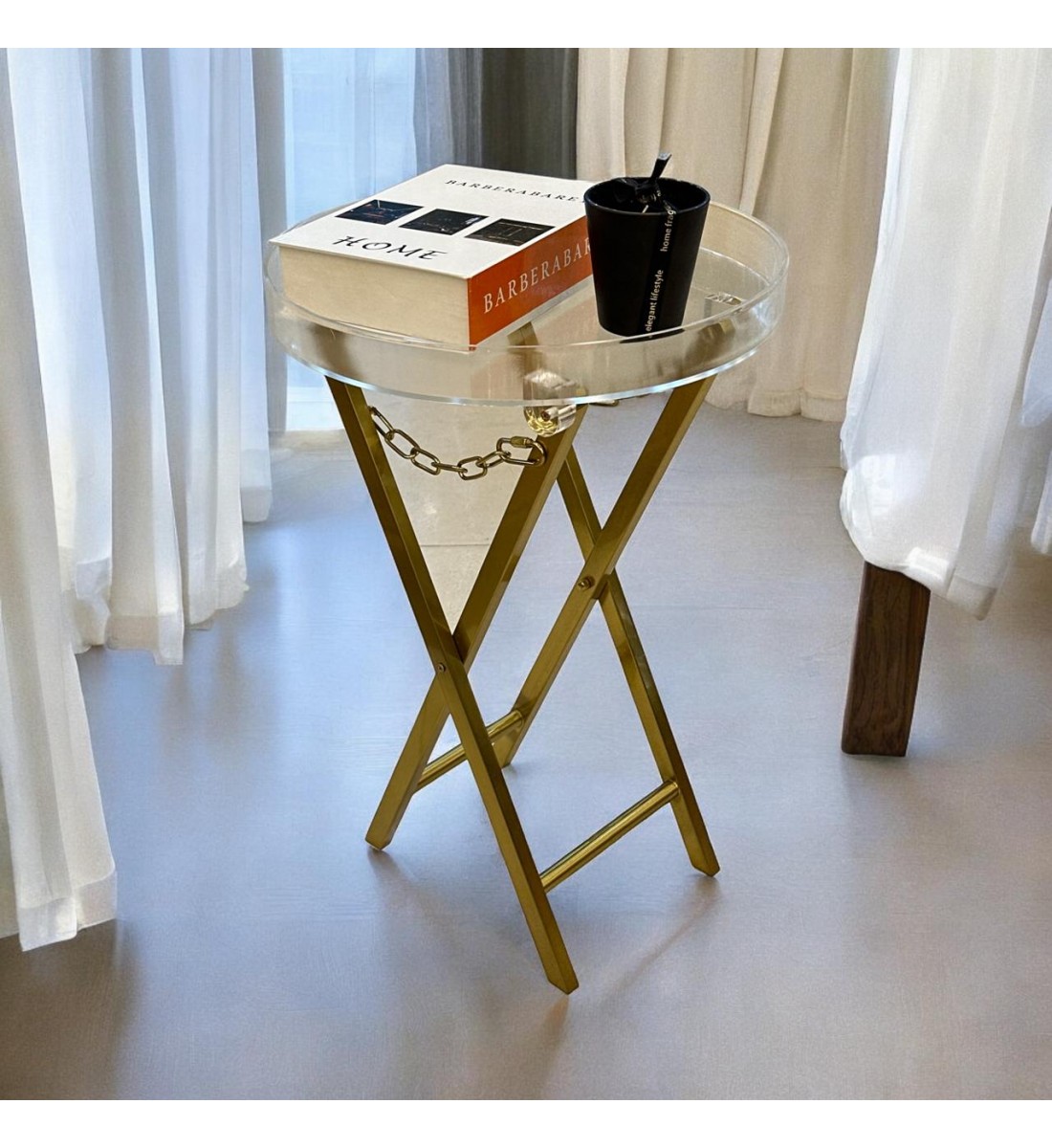 طاوله تقديم اكريليك قابلة للطي  ذهبي 37×37×55سم 