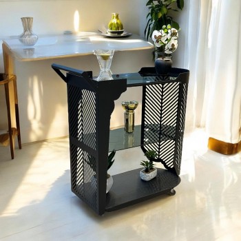 عربية تقديم 3 دور زجاج علي حديد 89×79×40سم 