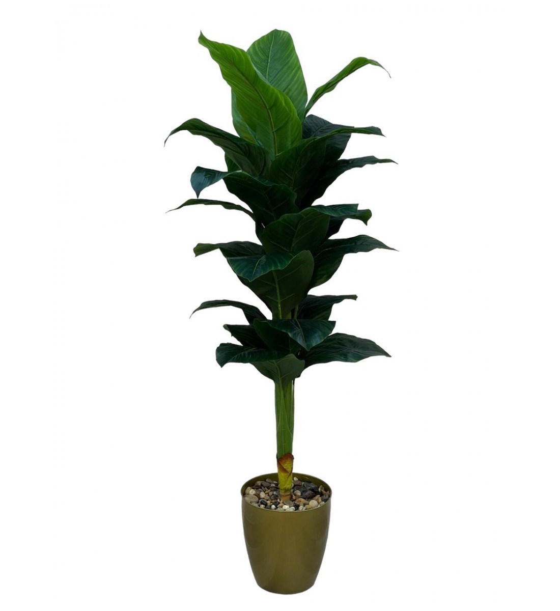 A tree decorated with a golden banana, approximately 140 cm