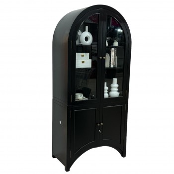 خزانه خشبي طراز فرنسي باب مقوس زجاجي فاخر مع درجين 