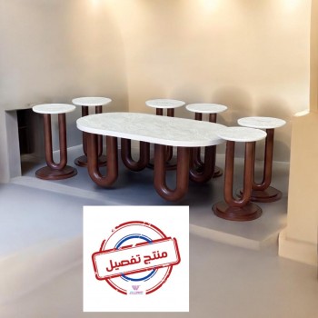 طقم طاولات قهوه وتقديم بديل الرخام 7قطع  قاعدة بني 