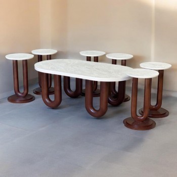 طقم طاولات قهوه وتقديم بديل الرخام 7قطع  قاعدة بني 
