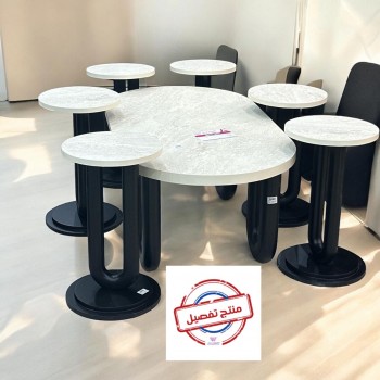 طقم طاولات قهوه وتقديم بديل الرخام 7قطع  قاعدة اسود 