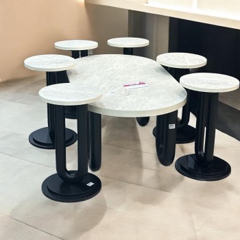 طقم طاولات قهوه وتقديم بديل الرخام 7قطع  قاعدة اسود 