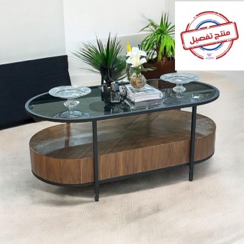 طاولة قهوه حجم كبير بقاعدة خشب قشرة الجوز وسطح زجاج 120×50×60سم 