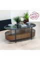 Large coffee table with walnut veneer base and glass top 120x50x60cm