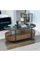 Large coffee table with walnut veneer base and glass top 120x50x60cm