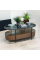 Large coffee table with walnut veneer base and glass top 120x50x60cm