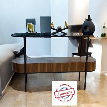 طاولة مدخل ديكور  خشب قشرة الجوز سطح زجاج   تصميم هندسي فريد 140×40×90سم 