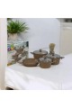 Turkish granite cookware set 14 pieces, high quality stainless steel cover, brown color