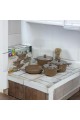 Turkish granite cookware set 14 pieces, high quality stainless steel cover, brown color