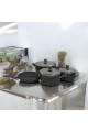 Turkish granite cookware set 14 pieces, high quality stainless steel cover, black color