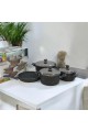 Turkish granite cookware set 14 pieces, high quality stainless steel cover, black color