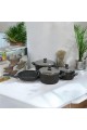 Turkish granite cookware set 14 pieces, high quality stainless steel cover, black color