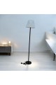 Long white floor electric lamp with black pole - fabric, 165 cm