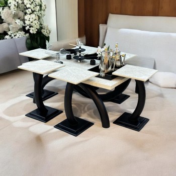 طقم طاولات قهوه وتقديم بديل الرخام 7قطع  قاعدة اسود 