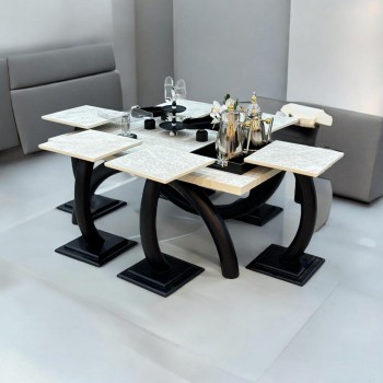 طقم طاولات قهوه وتقديم بديل الرخام 7قطع  قاعدة اسود 