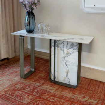  طاولة مدخل استيل  سطح سيراميك  130×40×80سم